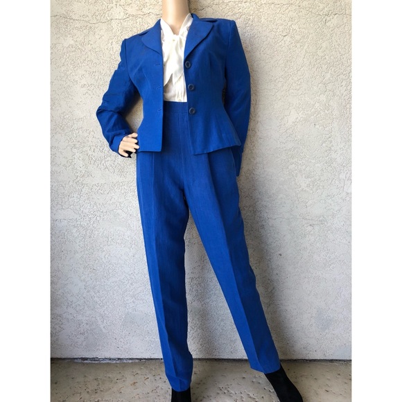 Vintage Pants - VINTAGE Raw silk high waisted pleated front suit